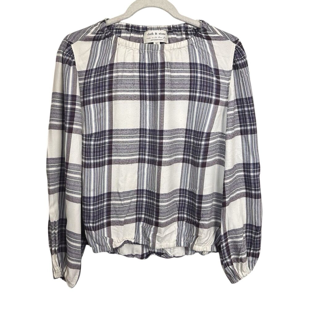 Cloth & Stone Anthropologie Womens Sz XS Plaid Crop Boho Blouse Top Multicolor